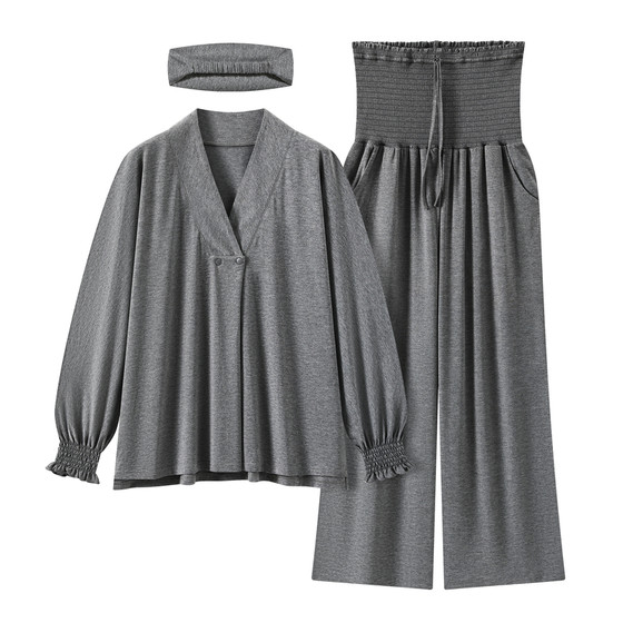 
Modal bamboo fiber postpartum clothing with headscarf, spring and summer thin postpartum maternity pajamas, breastfeeding home clothes, breathable
