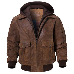 New autumn and winter genuine leather jacket for men American casual retro pig leather jacket with cotton hooded men's jacket