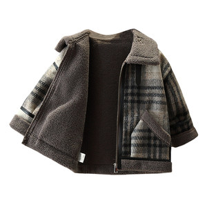 
Boys' velvet plaid woolen coat 2025 winter new style children's winter clothing thickened coat boys fashionable clothes