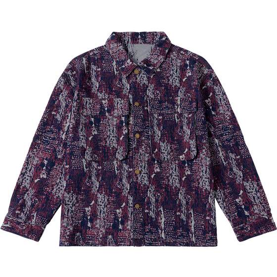 
NMAX large size trendy men's autumn new style sauce fruit purple color-blocked jacquard denim jacket retro style jacket