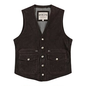 
MCS men's clothing originates from Marlboro's new Autumn tight V-neck dark sheepskin leather retro motorcycle leather vest