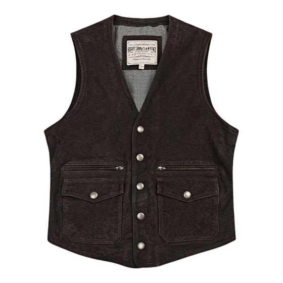 
MCS men's clothing originates from Marlboro's new Autumn tight V-neck dark sheepskin leather retro motorcycle leather vest