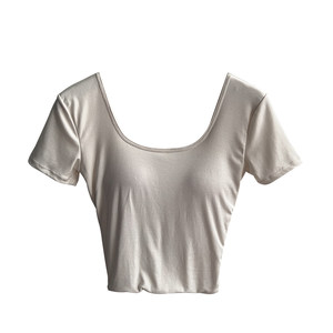 
Square neck short-sleeved T-shirt for women in spring and summer, good-looking and beautiful suspenders, breast pads, backless, high-end hot girls, right-shoulder short black tops