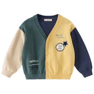 
David Bella Children's Sweater Cardigan 2026 Spring Boys' Pure Cotton Antistatic Knitted Contrast Color College Style Top