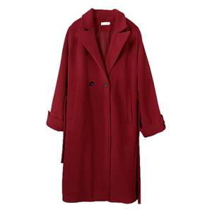 Red woolen woolen outer women's woolen coat female long autumn and winter life year -old coat woman thickened marriage fat mm large size
