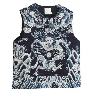 Autumn and winter new silver button dragon print Chinese style vest with retro Chinese style cotton linen men's casual cotton jacket