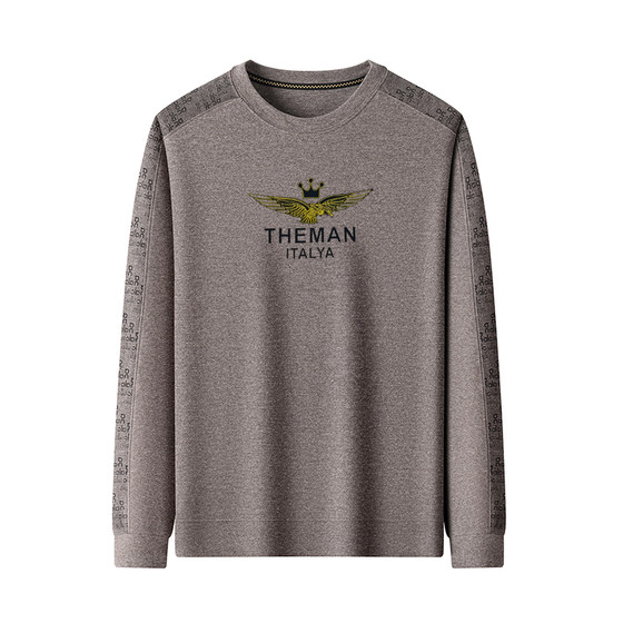 
Woodpecker pure cotton sweatshirt men's long-sleeved T-shirt spring and autumn young and middle-aged round neck loose top casual bottoming shirt