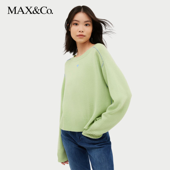 MAX&Co.2024春夏新款女装羊绒心形刺绣毛衣6361074102maxco