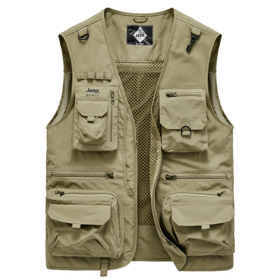 JEEP Jeep Vest Men's Outdoor Leisure Thin Photography Vest Multi-Pocket Fishing Mesh Horse Clip Jacket