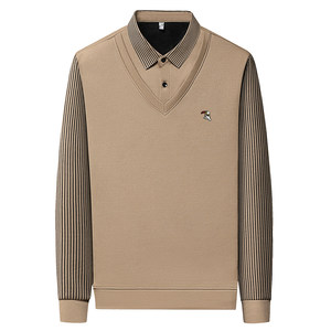 
Woodpecker men's spring and autumn vacation two-piece cotton long-sleeved T-shirt top lapel sweatshirt middle-aged and elderly loose base shirt