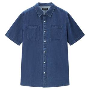 
Giordano shirt men's pure cotton thin denim double patch pocket short-sleeved casual shirt 13044203