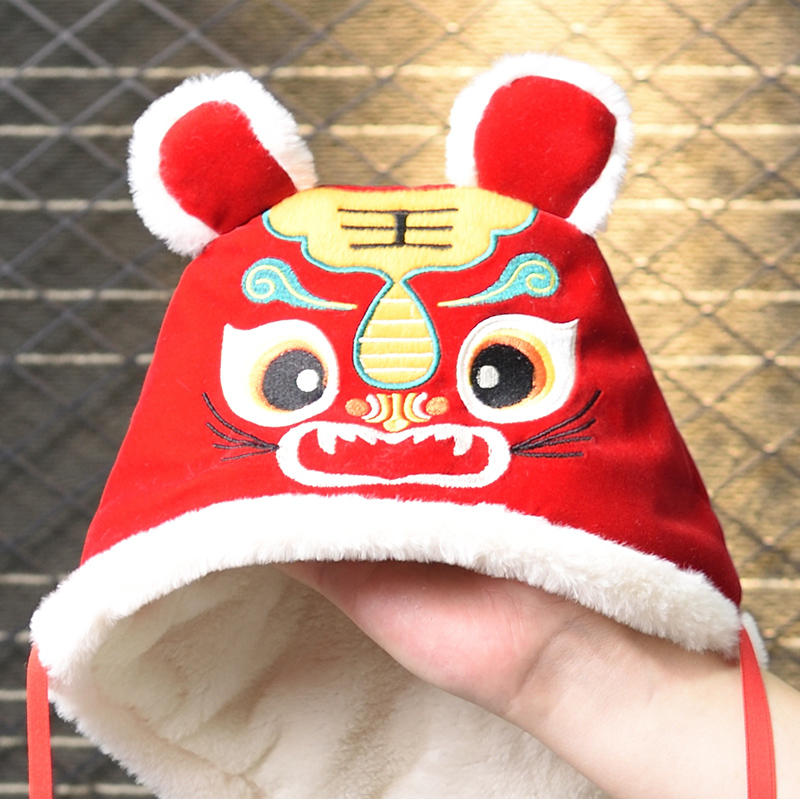 虎头帽婴儿唐装宝宝帽子拜年服中国风儿童过年新年加绒虎年老虎帽