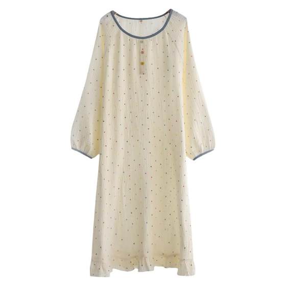 Colorful dot night night nights, lady in spring, autumn and summer, pure cotton gauze thin loose long -sleeved home clothing pajamas skirt