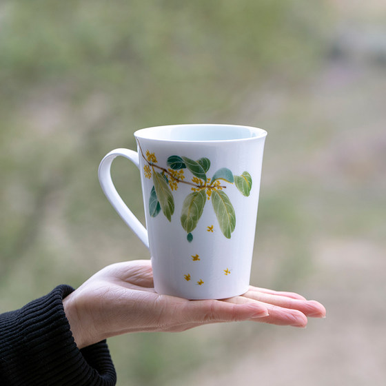 山水间十二花神桂花釉下彩手绘杯陶瓷马克杯礼品杯子女高颜值水杯