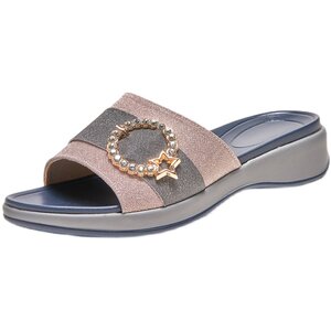 
2026 new summer sandals for women, mid-heel mom slippers for outer wear, middle-aged fashionable versatile thick-soled slippers