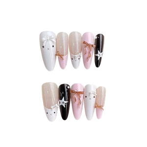 
M324 spring and summer Miffy cute kitten bow wearable nails mid-length high-end cute semi-handmade manicure