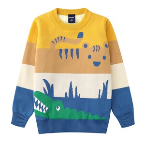 
Boys sweater spring and autumn dinosaur double layer medium and large children pure cotton knitted sweater cartoon pullover bottoming shirt