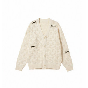 SPEAR YOUTH'Spring Fantasy' Hollow Bow Sweater Lazy Loose Knitted Sweater Top Coat
