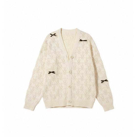 SPEAR YOUTH'Spring Fantasy' Hollow Bow Sweater Lazy Loose Knitted Sweater Top Coat
