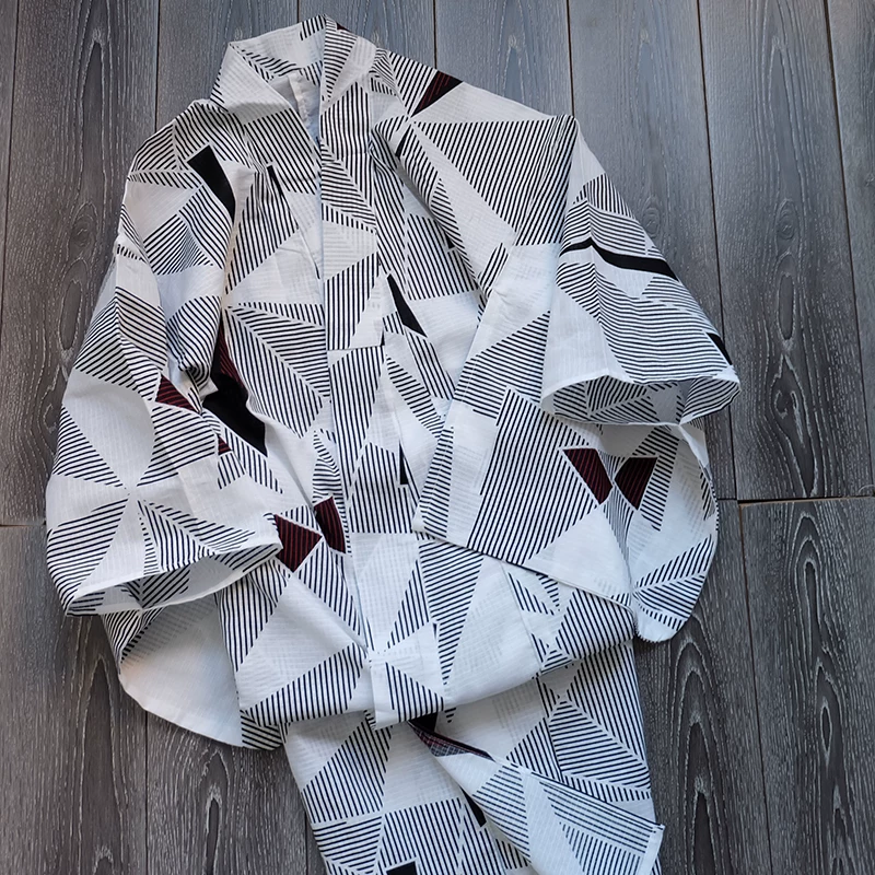 Не отступайте к японской yukata гостям для бамбуковой вязки полностью хлопковая японская yukata и кимоно одиночный товар ветряной мельницы геометрическая ручка