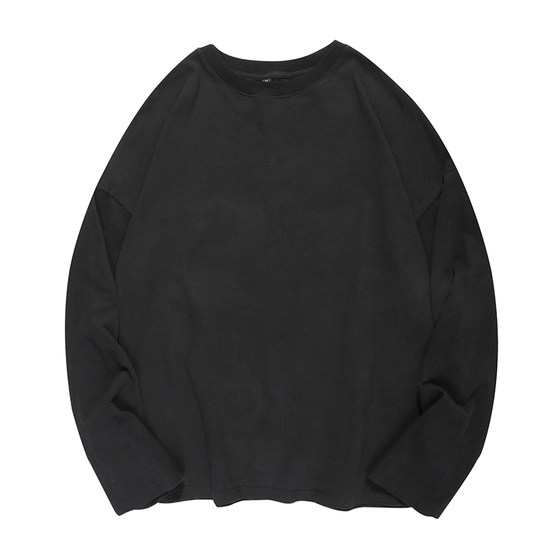 Rabbit Xiansen heavy white solid color long -sleeved T -shirt versatile casual loose bottom shirt falling shoulder men's pure cotton clothes