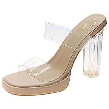 Internet celebrity new transparent summer outer wear crystal high heels