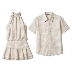 
Niche design couple's clothing summer 2026 Korean style short-sleeved shirts for men and women French style one skirt and one trendy dress