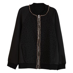 September Momo 2023 New Autumn Style Casual Beaded Stitching Women's Short Long-sleeved Jacket Chic Top