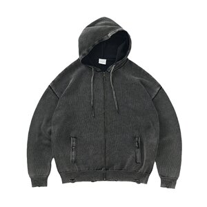 
714street washing retro hooded sweater for men and women autumn and winter new loose knitted couple cardigan jacket