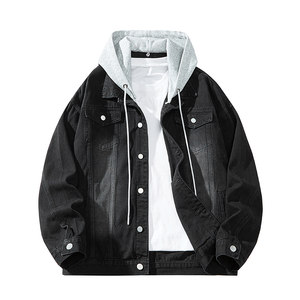 Wassup Shark American Hooded Denim Jacket Men's Spring and Autumn Retro Work Jacket Versatile Lapel Top
