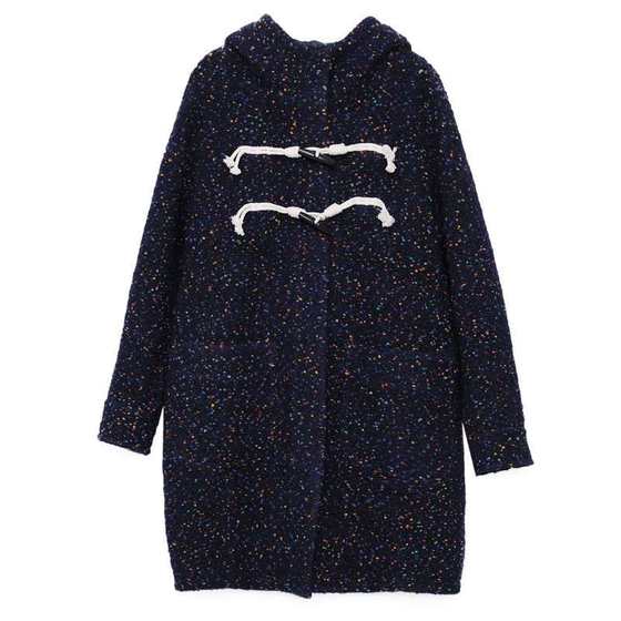 
MOVEUP Fantasy 2025 new winter style.FUN series hooded horn buckle patch pocket mid-length woolen jacket for women