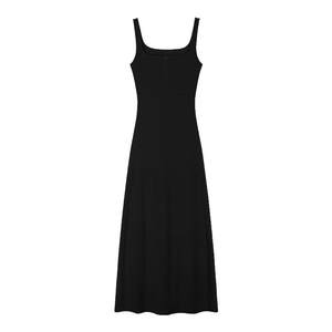 Mulvan gray knitted vest skirt female Xia Xian thin square collar temperament high -level sensor dress A -line long skirt
