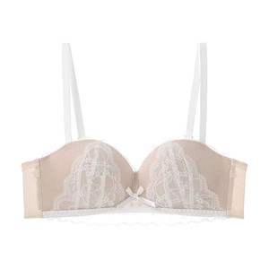 
French lace half-cup underwear for women with small breasts gathered to look bigger without wires, sexy top-up anti-sagging bra set