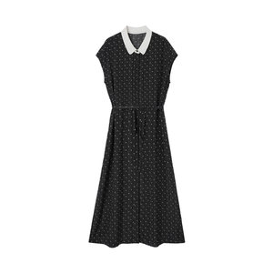 
[100% Mulberry Silk] Maplezhu Black Waisted Polka Dot Lapel Silk Short Sleeve Shirt Dress Women 2026 Summer