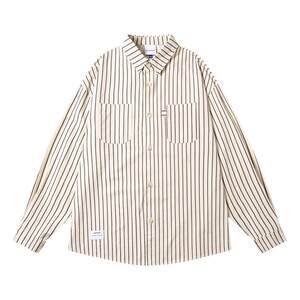 GOGOSOON men's pure cotton Japanese vertical striped long-sleeved shirt with bottoming spring and autumn new retro high-end feel