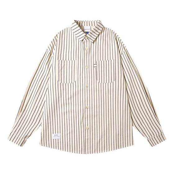 GOGOSOON men's pure cotton Japanese vertical striped long-sleeved shirt with bottoming spring and autumn new retro high-end feel
