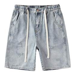 American casual washed retro ripped denim shorts summer
