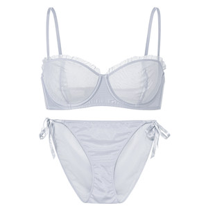 
Forlé Girl French Lace Underwear Streaming Silver Fine Flash Soft Steel Ring Small Breast Bra Set Thin and Sexy