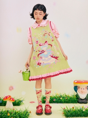 taobao agent Green knitted amusements, fountain, T-shirt, mini-skirt