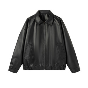 
UNAps American retro cleanfit leather jacket for men and women loose silhouette motorcycle coach short jacket trendy
