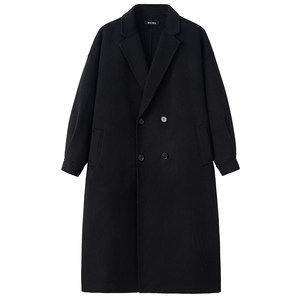 Acha and Agur black double -sided hair coat men's median winter trend new thickened woolen coat