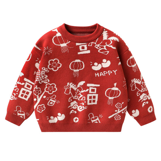 
Boys New Year's Sweaters Knitted Sweaters Baby Winter Clothes 2025 New Children's Clothing Autumn and Winter Baby Children's Winter Tops