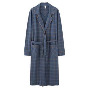 
Langsha spring and autumn men's nightgown pure cotton long-sleeved lace-up bathrobe pajamas loose large size autumn and winter mid-length dressing gown