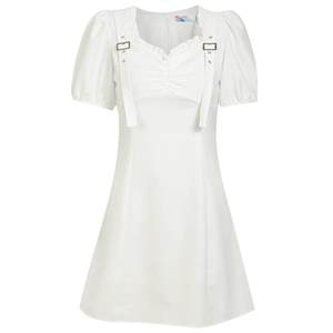 
Time Road/Tommy No summer new puff sleeve white chiffon dress women's simple v-neck a-line skirt