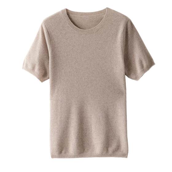 Men's short -sleeved T -shirt 100 pure cashmere sweater in autumn and winter round neck knitted bottom wool half -sleeved sweater shirt
