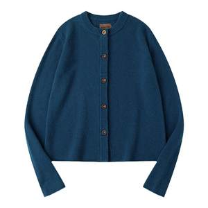 
CycleDocument 100% imported Australian wool/round neck curly short cardigan knitted sweater for women