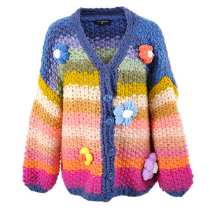 
CLOUDSEASON rainbow hand-tied lazy style sweater loose outer cardigan 2026 new autumn knitted jacket