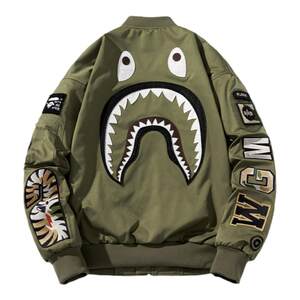 
mYes Makinosen spring, autumn and winter jackets for men and women trendy baseball cotton jackets for couples shark embroidered casual jackets