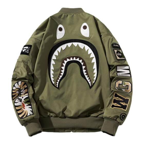 
mYes Makinosen spring, autumn and winter jackets for men and women trendy baseball cotton jackets for couples shark embroidered casual jackets