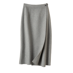 
New autumn and winter wool double-sided skirt high-waisted slimming slit hip-covering knee-length thickened suit skirt